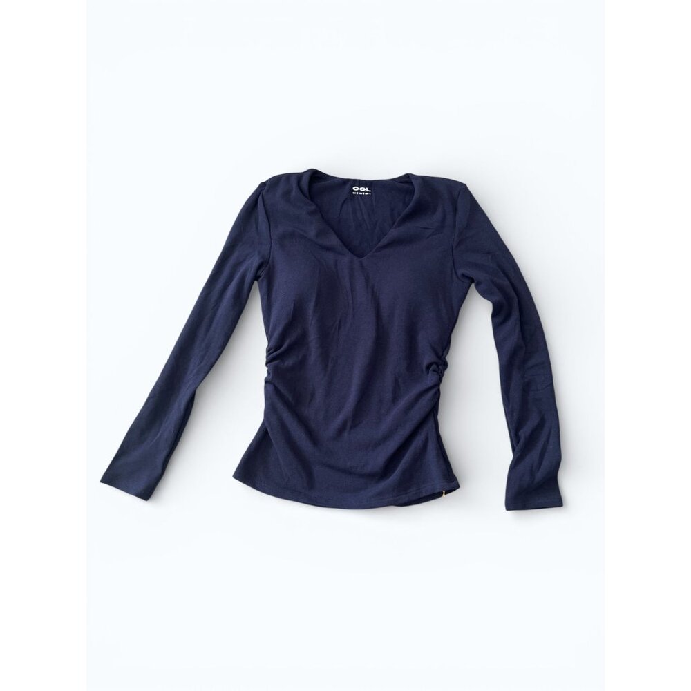 OGL Dark Blue V Neck Built In Bra Long Sleeve Top S NWT